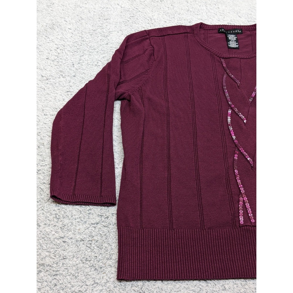 Vintage Style Apostrophe‎ Sweater Burgundy XL Sequins Boho Pullover Cozy Y2K - Picture 2 of 12